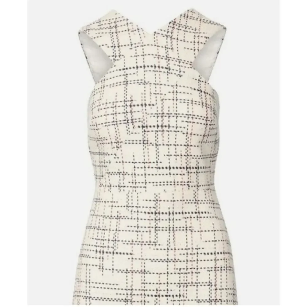 BANANA REPUBLIC WOMENS 14 TWEED CROSS FRONT DRESS CREAM RED BLUE NEW